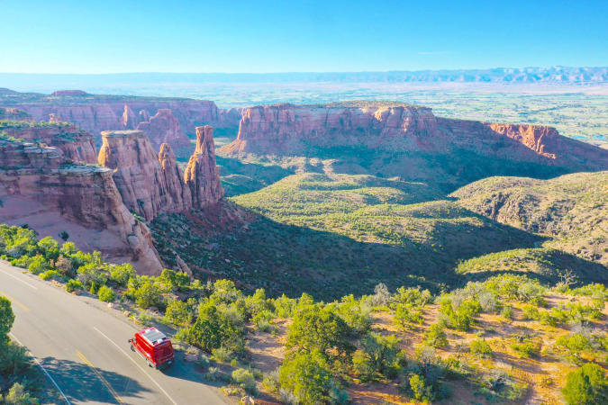 Van Driving Along Rim Rock Drive in Colorado National Monument